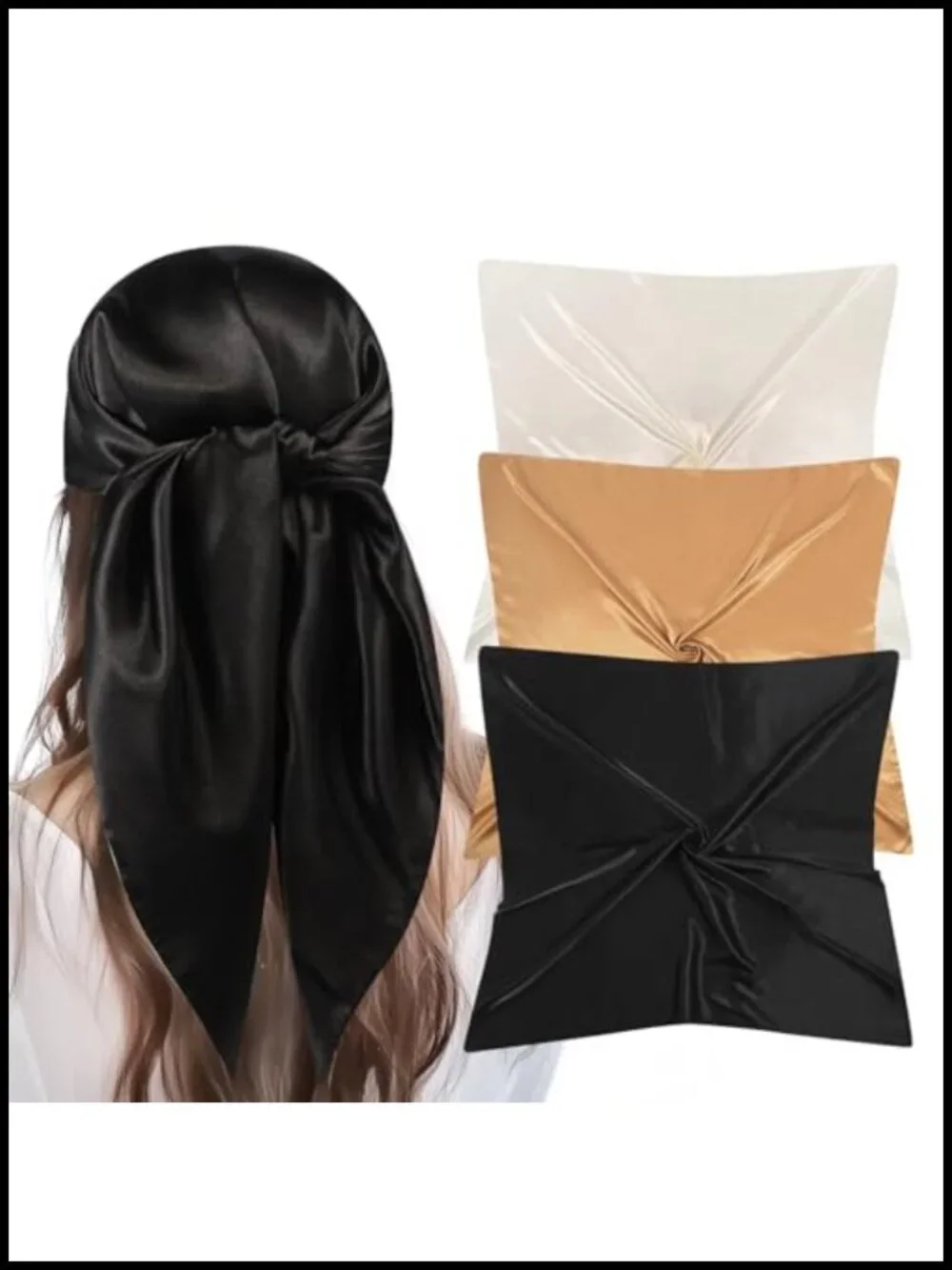 Large 35in Square Satin Head Scarf - Silk Like Hair Wraps Set of 3